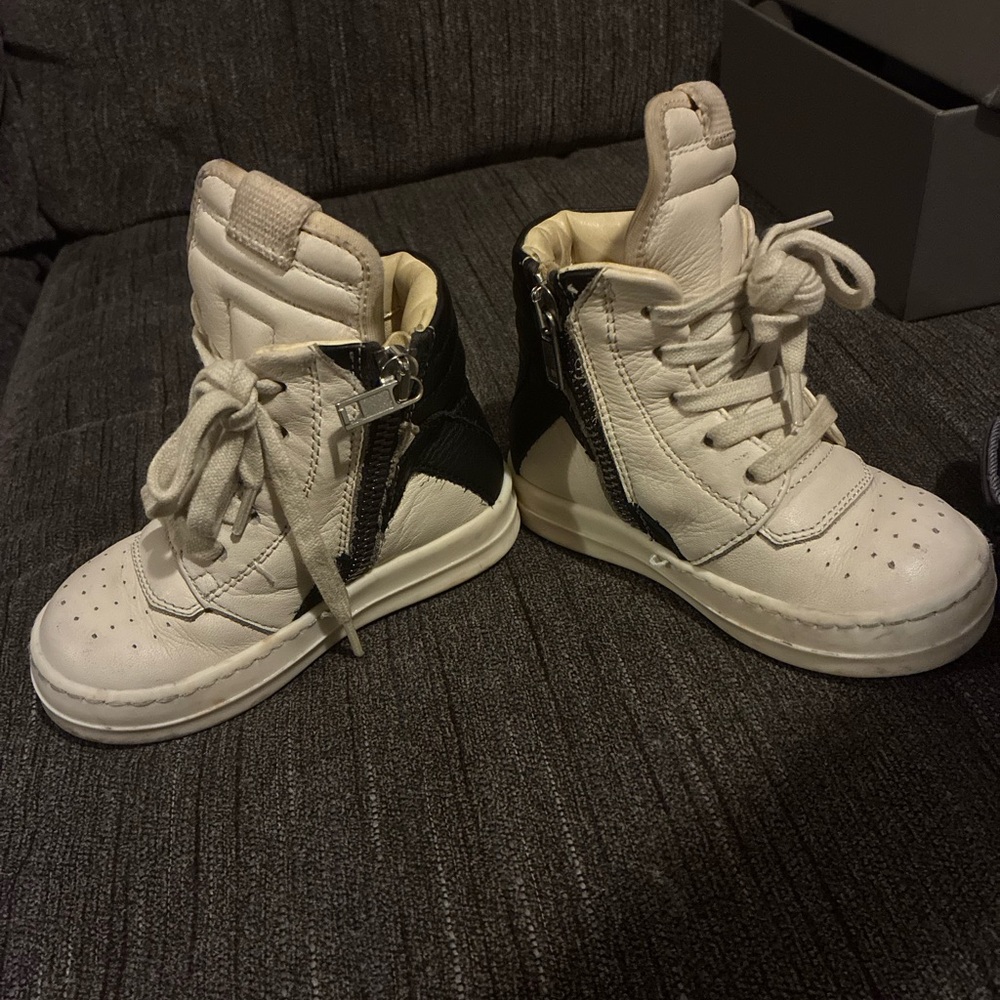 Rick Owens Toddler White Baby Geo Black High-Top Sneakers~ Size 6 US - Picture 3 of 5